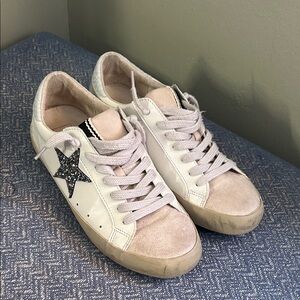 ShuShop Pamela Light Grey and Glitter Black Star Sneakers